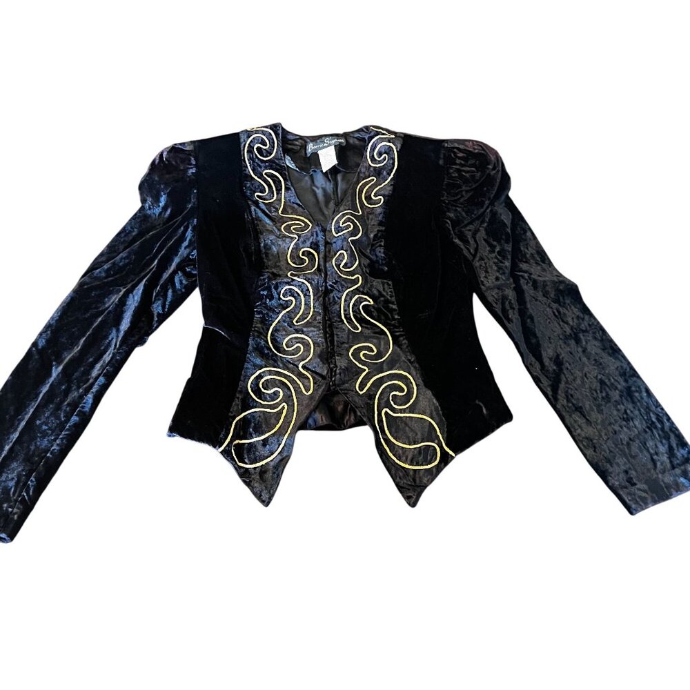 Vintage Barrie Stephens Black Velvet Womens Jacket W/Gold‎ Embroidery Size 8